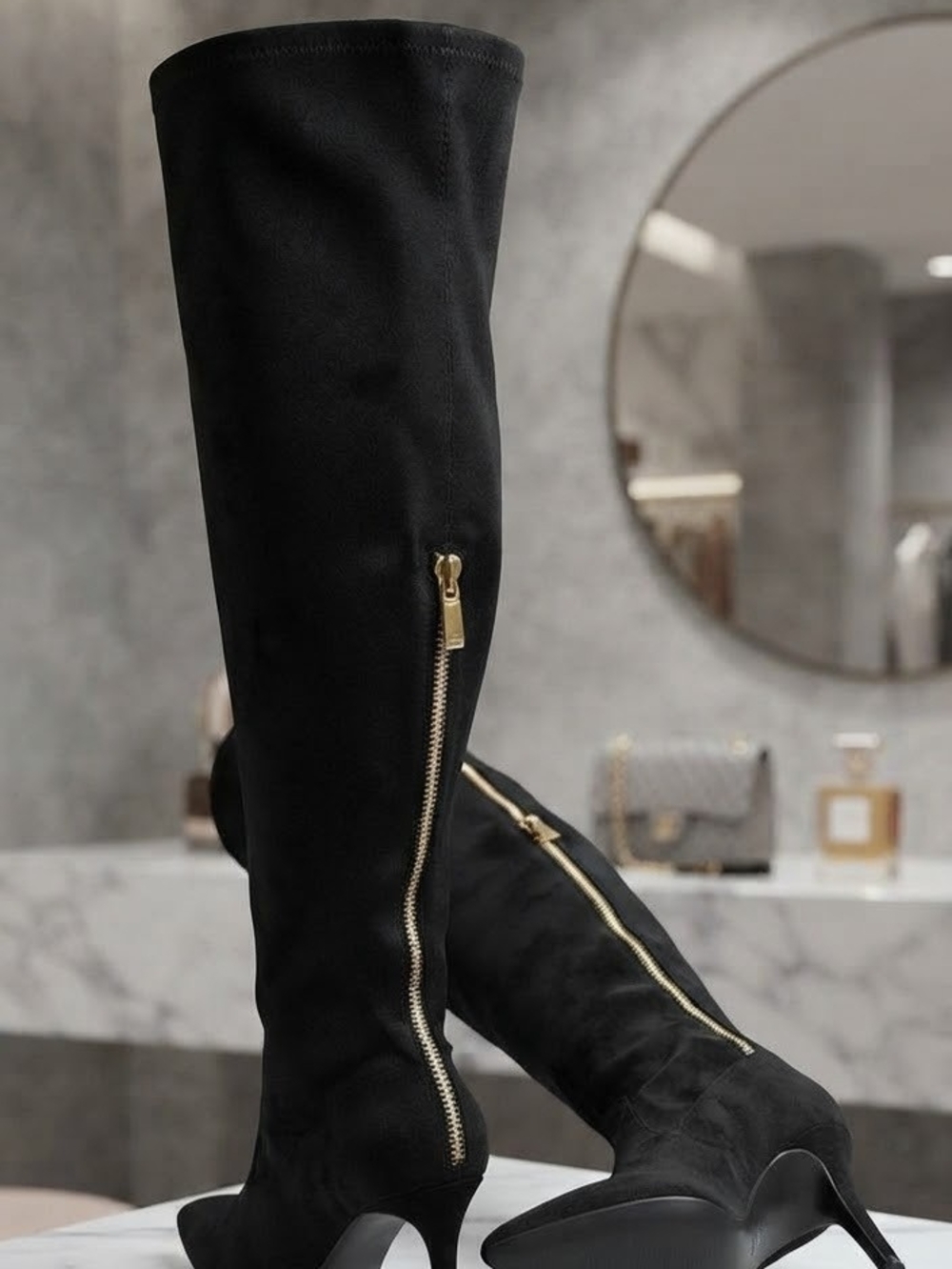 ShoeDazzle over-the-knee boots in black suede. Size US 7.